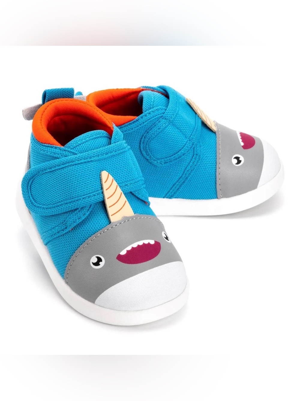 NEW Kids ikiki Narwhal Squeaky Slip-On Walking Shoes in Teal Gray and Orange